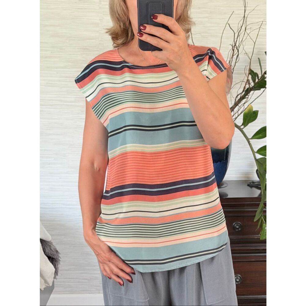 Brooks Brothers 100% Silk Striped Shell Top Size 6 Pastel Cap Sleeve Blouse